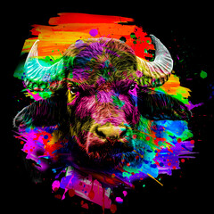 bull head with creative abstract elements on dark background © reznik_val