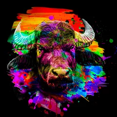 bull head with creative abstract elements on dark background © reznik_val
