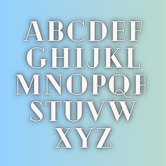 set of blue and white capital A-Z alphabet balloon isolated on white