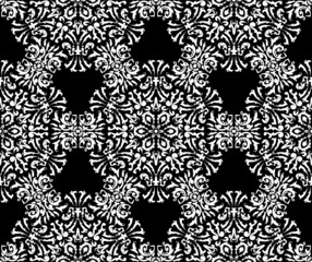 Black and white ornament. Floral decorative texture seamless pattern. Black and white color. Vector graphic vintage pattern. For fabric, tile, wallpaper or packaging.