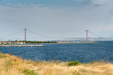 1915 Canakkale bridge connecting the continent of Europe and the continent of Asia. Canakkale - TURKEY