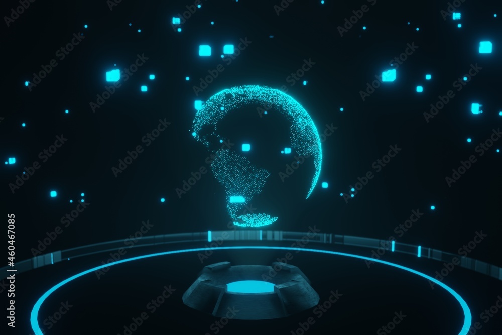 Poster abstract future blue hologram earth globe spaceship background 3d rendering