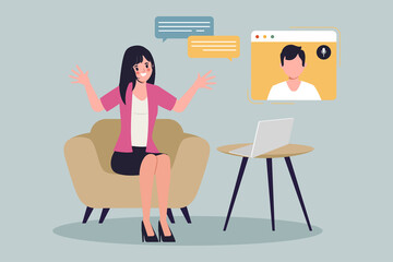 Businesswoman Conference meeting Communication infographic. Flat vector design.