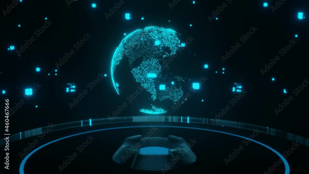 Aufkleber abstract future blue hologram earth globe spaceship background 3d rendering