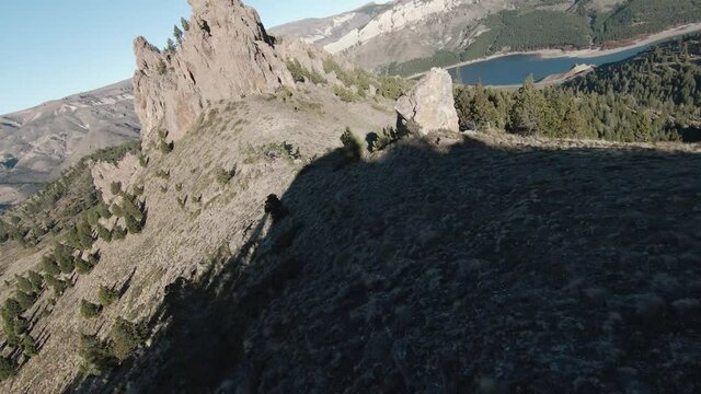 Mountain surfing over Patagonian steppe Aerial, FPV drone