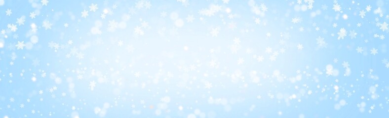 Naklejka na ściany i meble Abstract banner white snowflake on blue background with copy space for text , background in Christmas Holiday and new year , wallpaper illustration