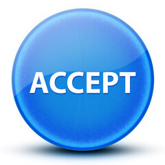 Accept eyeball glossy elegant blue round button abstract