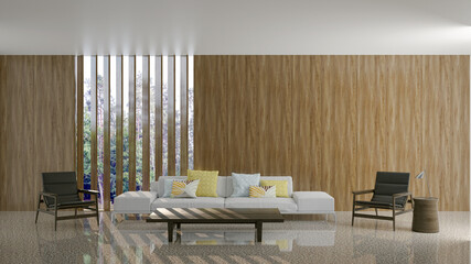 Illustration 3D rendering large luxury modern bright interiors Living room mockup computer digitally generated image
