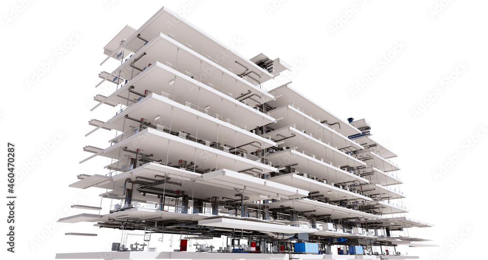 Poster conceptual visualization of the bim model supporting frame and hvac systems of building