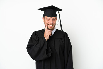 Young university Brazilian graduate isolated on white background thinking an idea while looking up