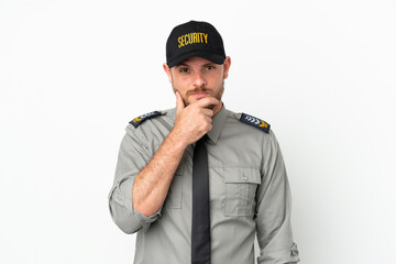 Young security Brazilian man isolated on white background thinking