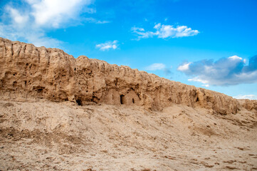 Ruins of the ancient city of Sauran. Historical place of Kazakhstan. Excavations of ancient cities,...