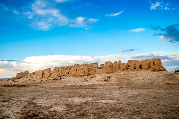 Ruins of the ancient city of Sauran. Historical place of Kazakhstan. Excavations of ancient cities,...
