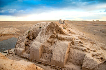 Ruins of the ancient city of Sauran. Historical place of Kazakhstan. Excavations of ancient cities,...