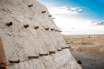 Ruins of the ancient city of Sauran. Historical place of Kazakhstan. Excavations of ancient cities,...