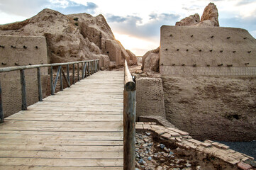 Ruins of the ancient city of Sauran. Historical place of Kazakhstan. Excavations of ancient cities,...