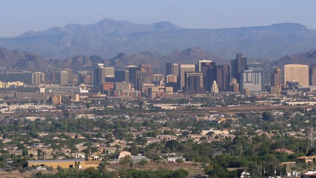 Downtown Phoenix Arizona Skyline Wide Angle Zoom Out