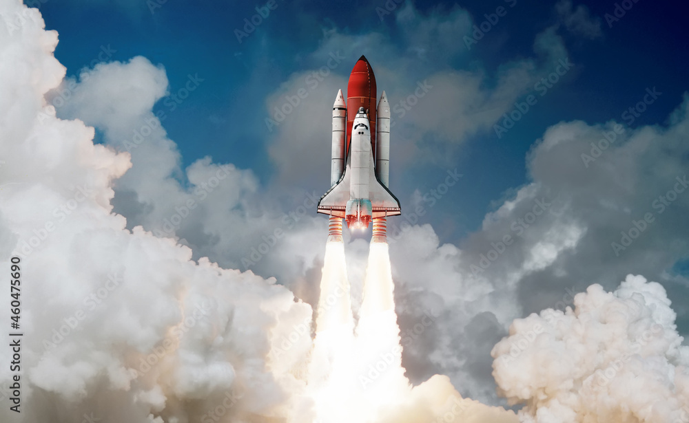 Aufkleber Space shuttle rocket launch in the sky and clouds to outer space. Sky and clouds. Spacecraft flight. Elements of this image furnished by NASA

