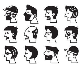 human face side view icons vector set
