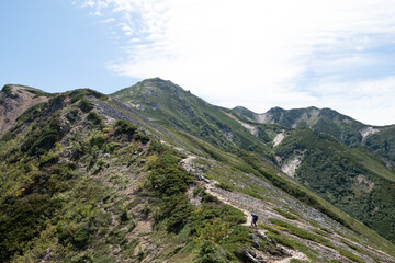 長く続く登山道を進む