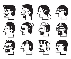 human face side view icons vector set