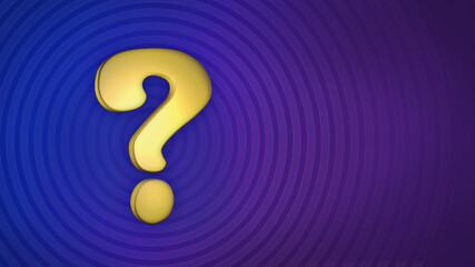 Question mark on a blue background. Basic 3D illustration template card, with copy space for text