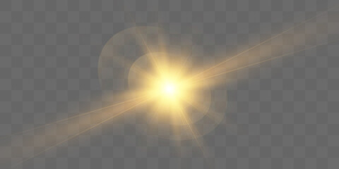 Yellow glowing light burst explosion with transparent. Vector illustration for cool effect decoration with ray sparkles. Bright star. Transparent shine gradient glitter, bright flare. Glare texture.	