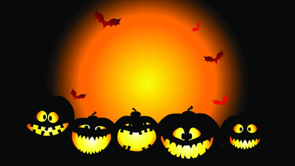 Halloween Background with pumpkins. Vector illustration for banner, poster, greeting card and party invitation.