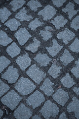 closeup of grey cobblestone on a street