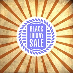 Black friday retro sales banner with sunrays, announcing discount, advertisement items, oldskool banner sunburst background