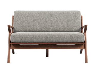 Midcentury gray fabric upholstery sofa. 3d render