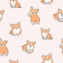 Fototapeta premium Seamless Pattern with Cute Corgi Dog Design on Light Pink Background