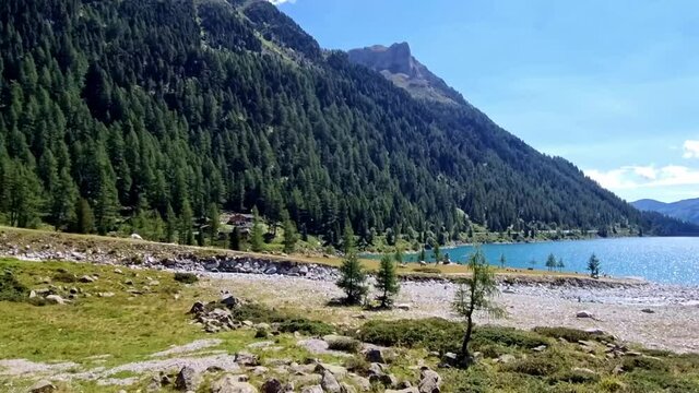 Hiking around Neves Reservoir Dolomites South Tyrol.