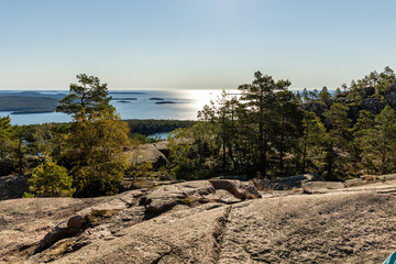 View from the base of the Slåttdalsskrevan canyon looking towards the coast in the national park Skuleskogen in Sweden.