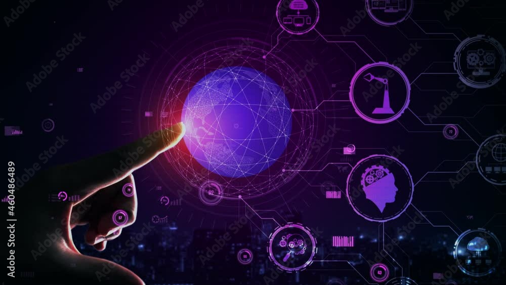 Poster futuristic industry 4.0 conceptual - engineering with graphic interface showing automation design, r