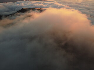 evening sunset sky panorama with clouds. Panorama over clouds