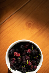 Fresh blueberry in a bowl on the table for healthy breakfast.