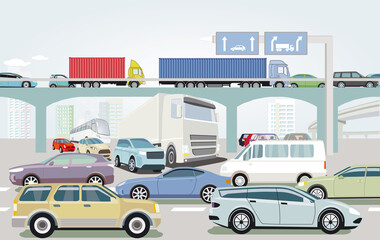 Obraz na płótnie Canvas Verkehrsstau an der Strassenkreuzung illustration