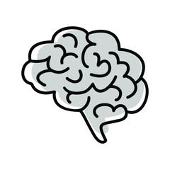 Gray and black brain icon on white background. Flat vector illustration