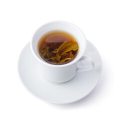 cup of tea, brewed herbal hot drink isolated on white background