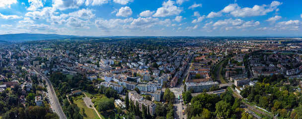 Aerial view around the city Basel in Switzerland on a sunny day in summer.