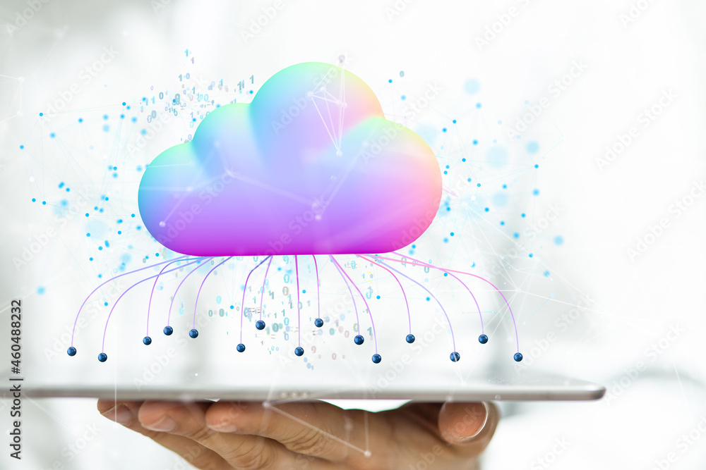 Poster artificial intelligence cloud technology. integrated digital web concept background
