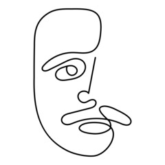 One line art face man, modern contemporary minimalist abstract man portrait. A man with a mustache