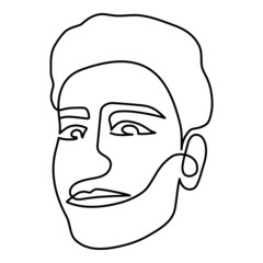One line art face man, modern contemporary minimalist abstract man portrait. Continuous one line drawing faces