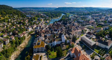  Aerial view of the city Brugg in Switzerland on a sunny day in summer.