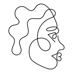 One line art face, modern contemporary minimalist abstract woman portrait. Continuous one line drawing faces