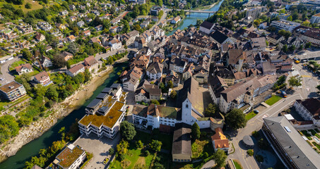 Fototapeta premium Aerial view of the city Brugg in Switzerland on a sunny day in summer.