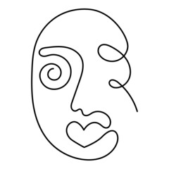 One line art face, modern contemporary minimalist abstract woman portrait. Continuous one line drawing faces