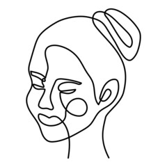 One line art face, modern contemporary minimalist abstract woman portrait. Continuous one line drawing faces