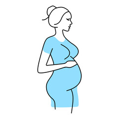 Line art pregnant woman, modern contemporary minimalist abstract woman portrait. Line drawing. Silhouette pregnant woman